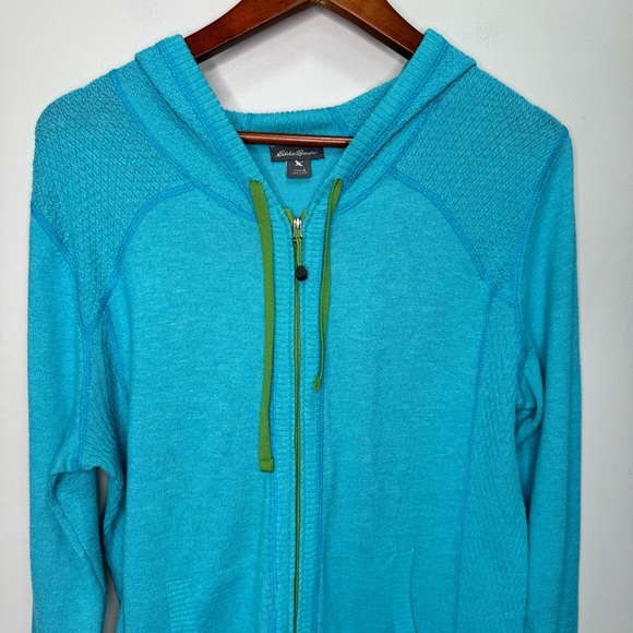 Eddie Bauer Blue Full Zip Hooded Lightweight Sweater Size Large - Picture 3 of 10